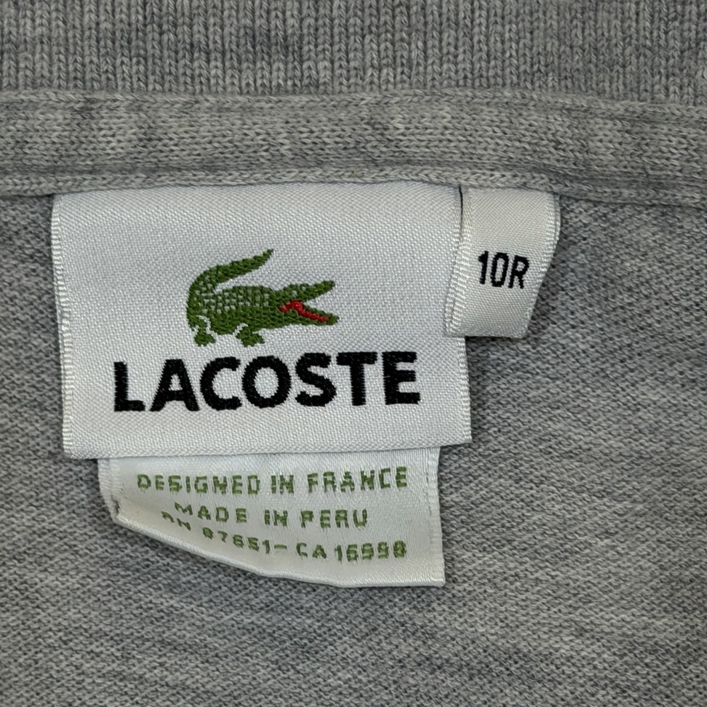 Lacoste Polo Shirt Men 10R Gray Collared Short Sleeve Big Embroidery Boxy Fit - Picture 7 of 11